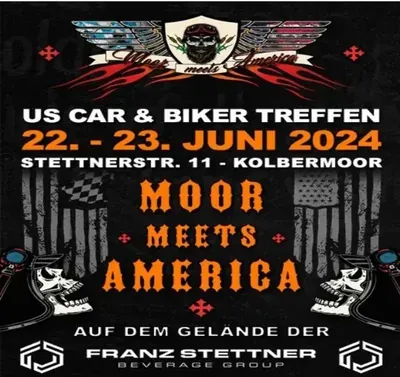 Veranstaltungsplakat: US Car & Biker Treffen, 22. bis 23. Juni 2024 in Kolbermoor